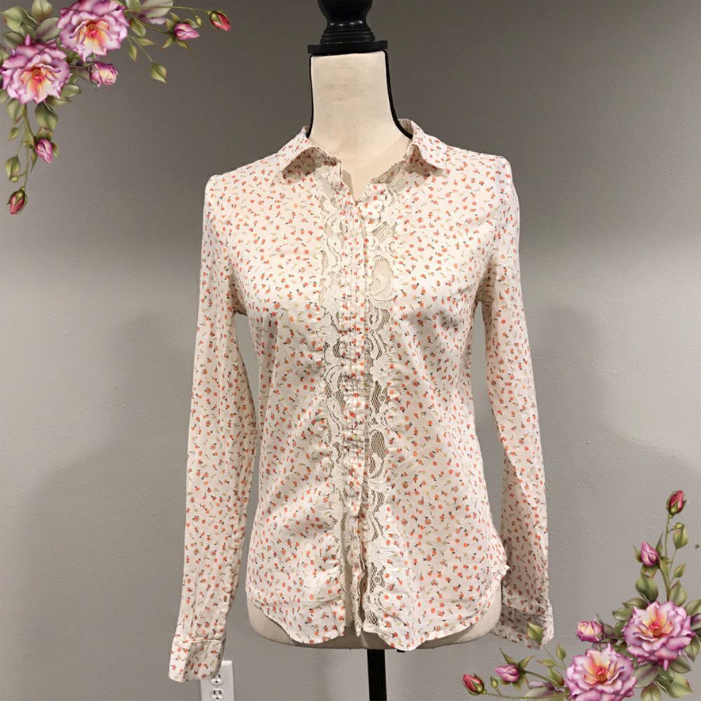 floral lace button down blouse - Picture 1 of 8